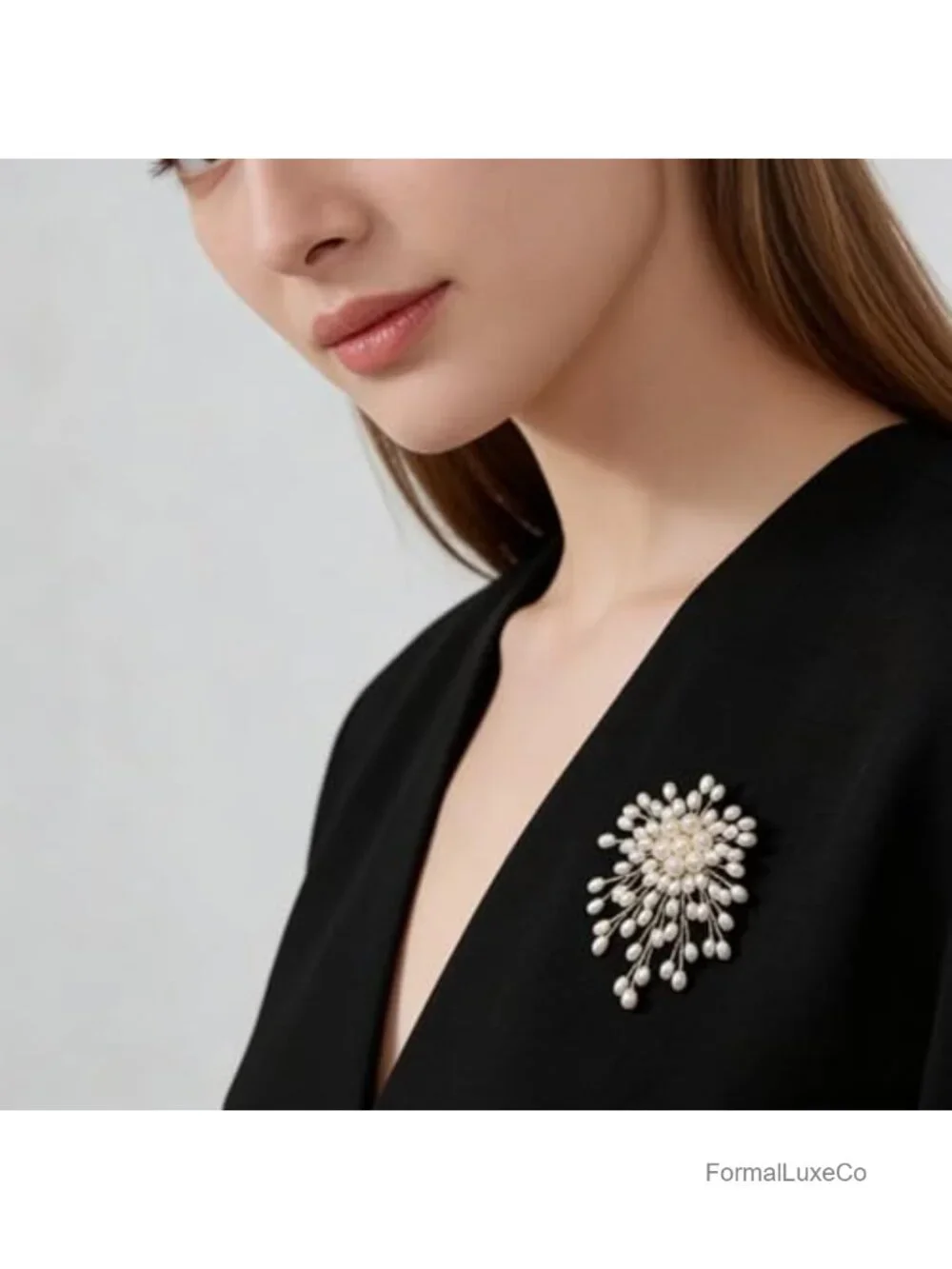 Vintage Gold Plated Large Pearl Flower Brooch Pin for Women, Trendy Prom Dress